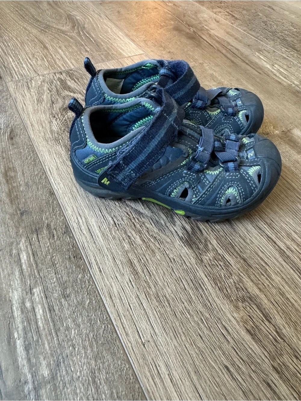 Merrell Kids Navy Gray Sandals with Lime Accents